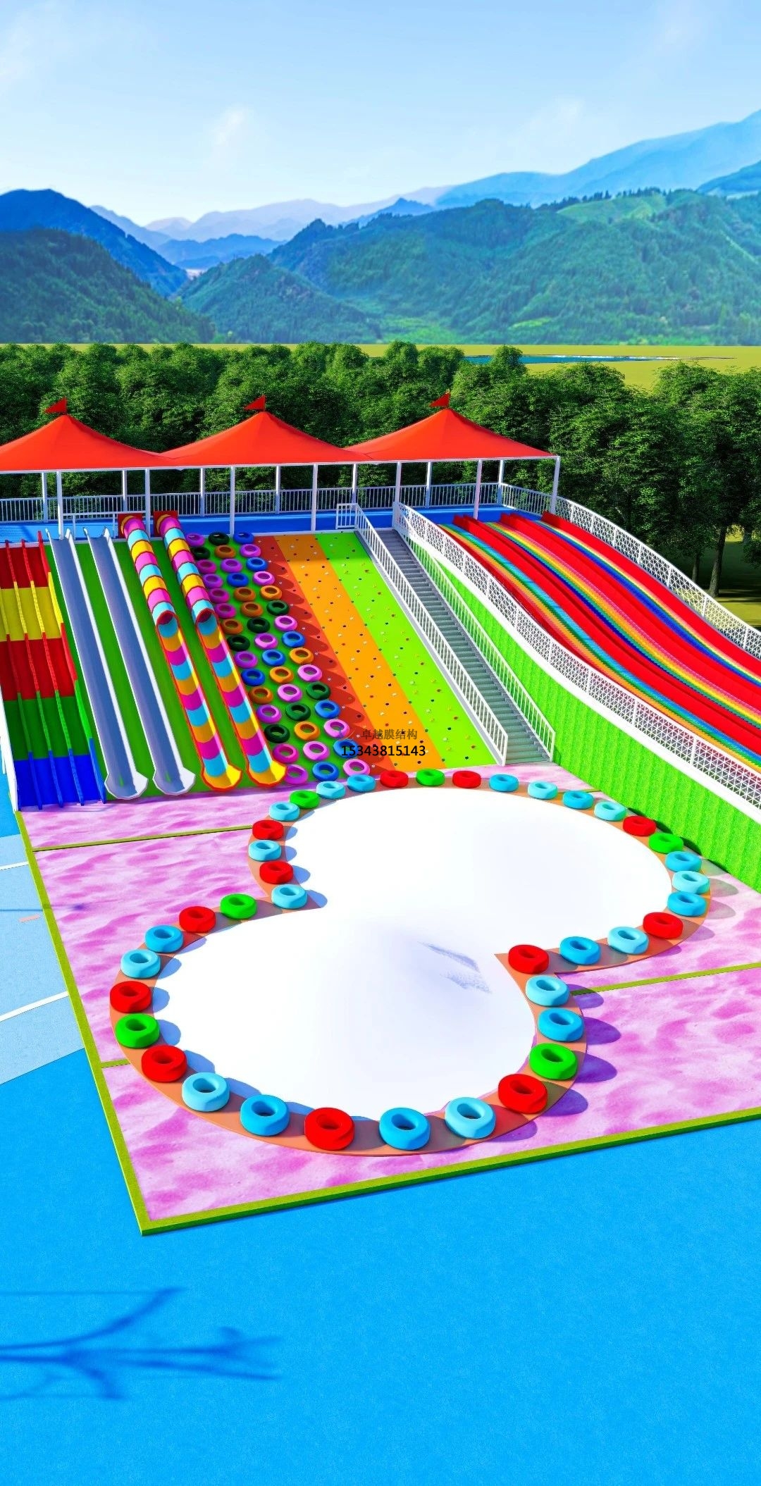 運城滑世界橘紅色張拉膜結構生產